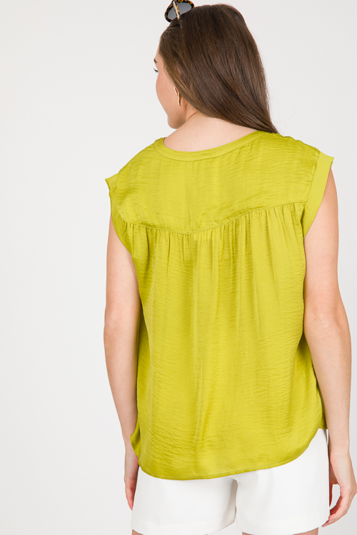 Satin Notch Neck Top, Chartreuse