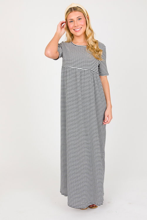 Betsy Gingham Print Maxi Dress - Black