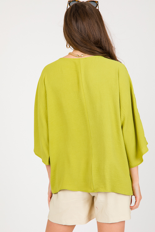 Boxy V Neck Blouse, Chartreuse