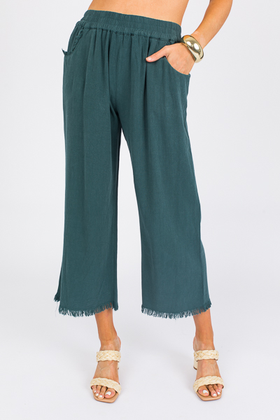 Cropped Linen Pant, Dark Teal