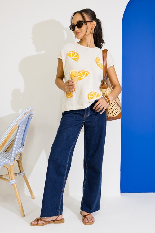 Orange Slice Sweater Top, Cream