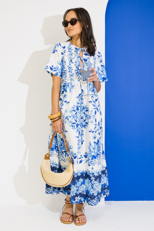 Blue Floral Bow Tie Midi