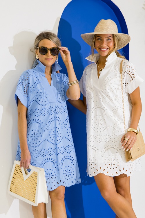 Eyelet Collared Dress, Blue