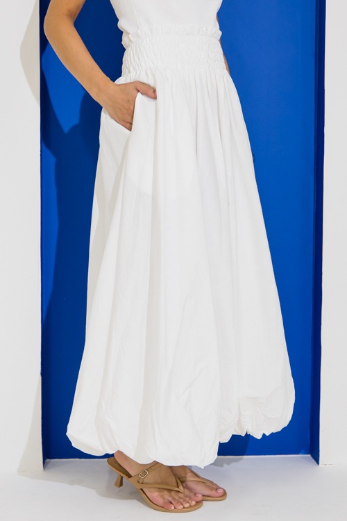 Bubble Hem Maxi Skirt, White