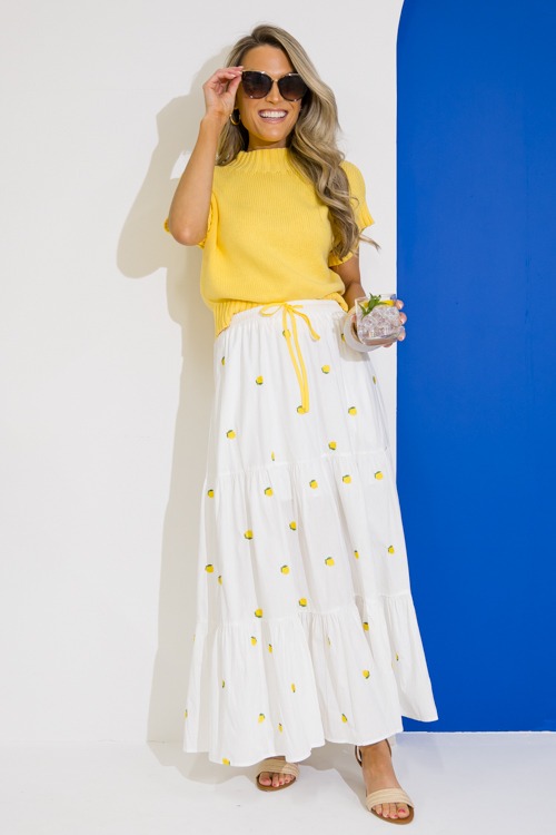 Lemon Embroidery Maxi Skirt