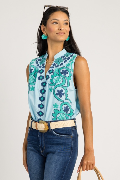 Hanna Embroidery Tank, Lt. Blue