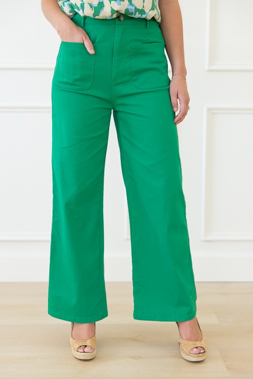 Patch Pocket Twill Pants, Green