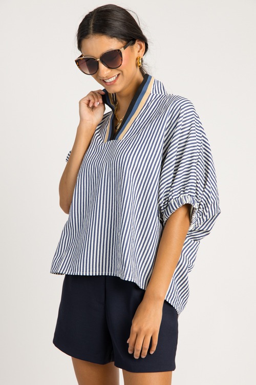 Seersucker Stripes Top, Navy