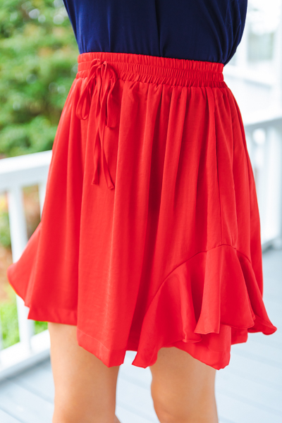 Ruffle Sides Skirt, Red