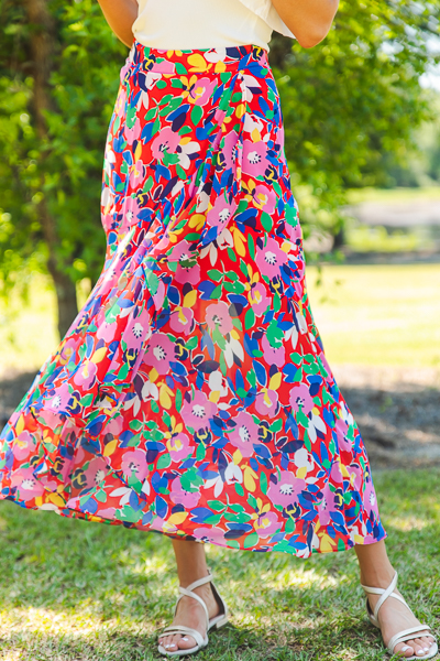 Ruffled Flowers Midi Skirt, Mul