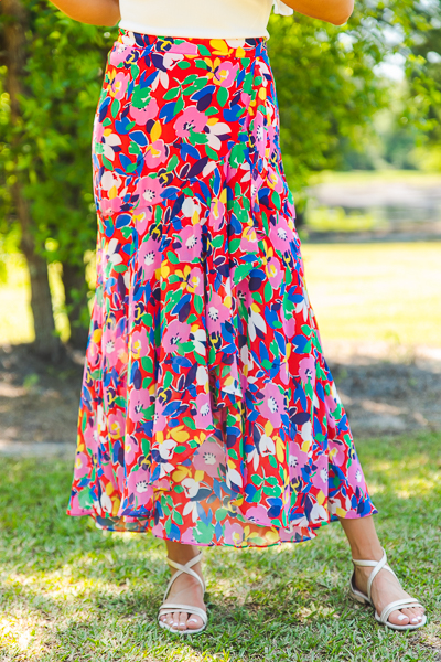 Ruffled Flowers Midi Skirt, Mul