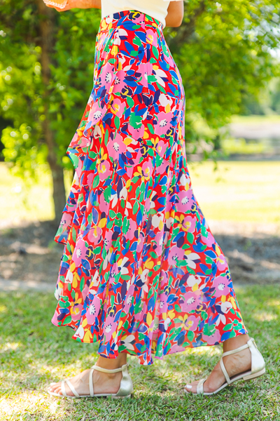 Ruffled Flowers Midi Skirt, Mul