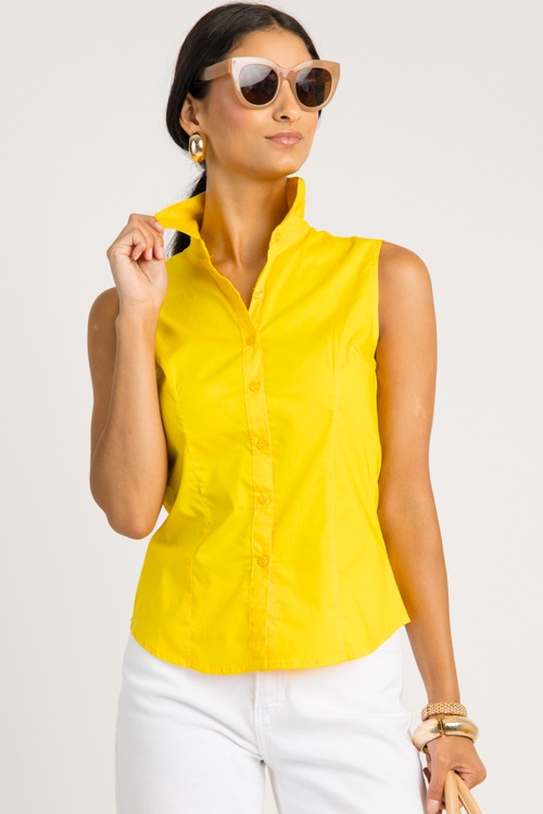 Sleeveless Button Down Shirt, Yellow - 0617-54.jpg