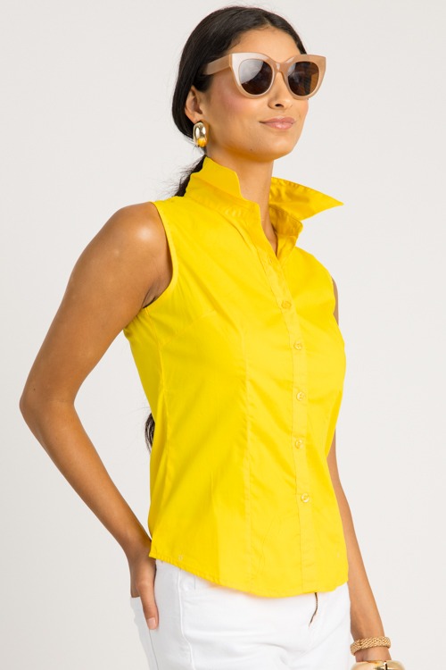Sleeveless Button Down Shirt, Yellow - 0617-55.jpg