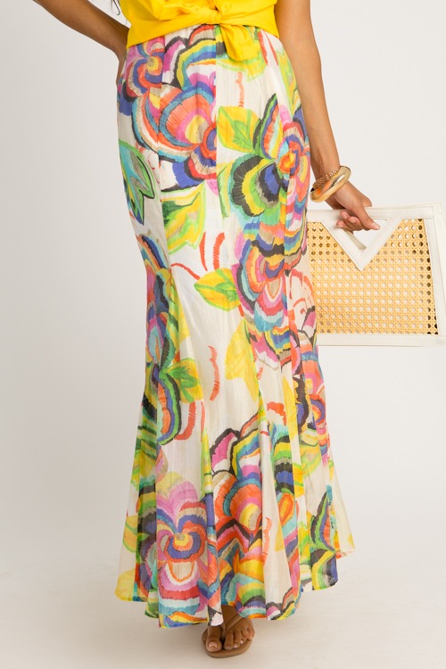 Bold Floral Maxi Skirt, Cream Multi