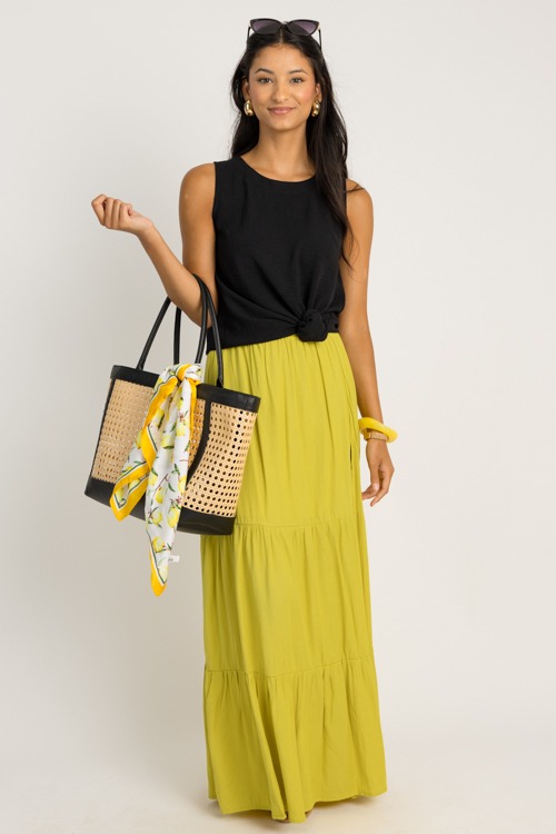 Tiered Slit Maxi Skirt, Chartreuse