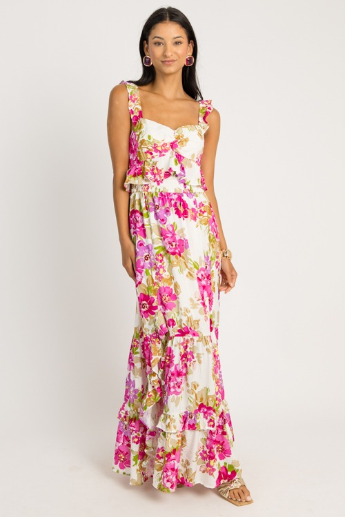 Floral Beauty Ruffle Maxi, Cream