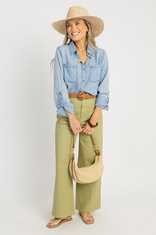 Chambray Tab Sleeve Shirt, Lt. Denim
