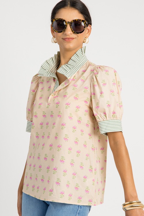 Blooming Trim Top, Ecru