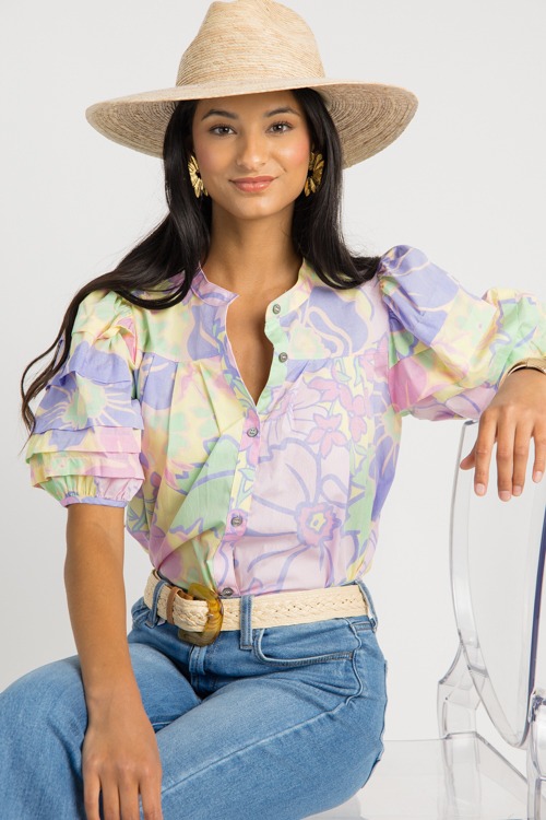 Pastel Floral Pleat Top, Lavender