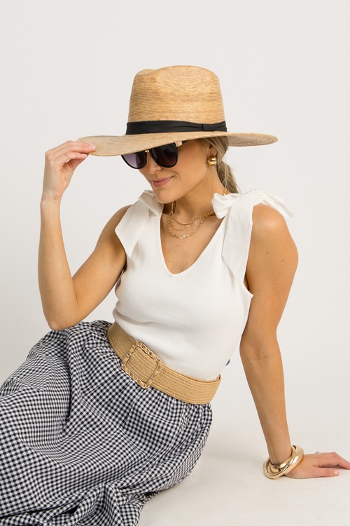 Bow Strap Knit Top, White