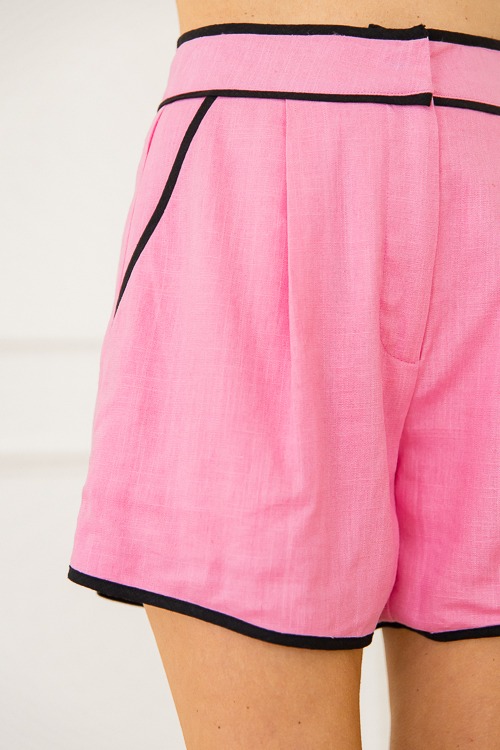 Contrast Trim Linen Shorts, Pink - 0619-119h.jpg