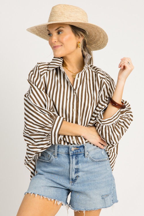 Striped Oversize Shirt, Brown - 0619-124p.jpg