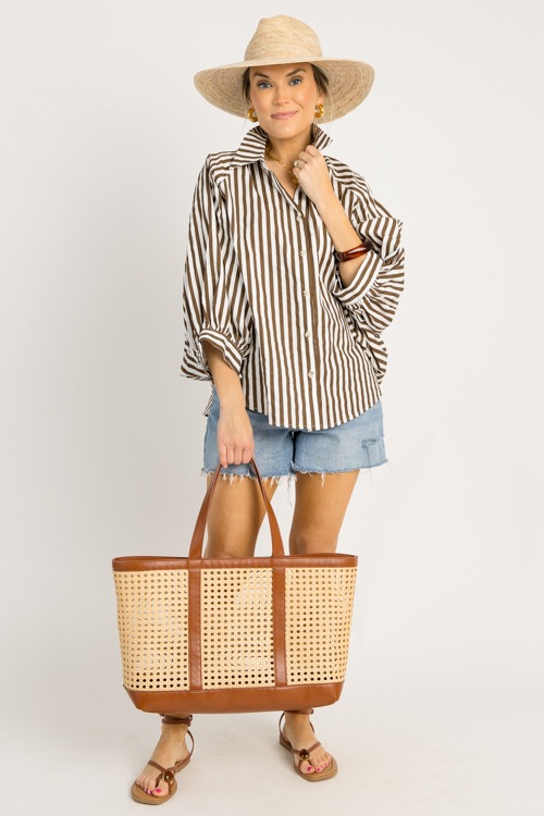 Striped Oversize Shirt, Brown