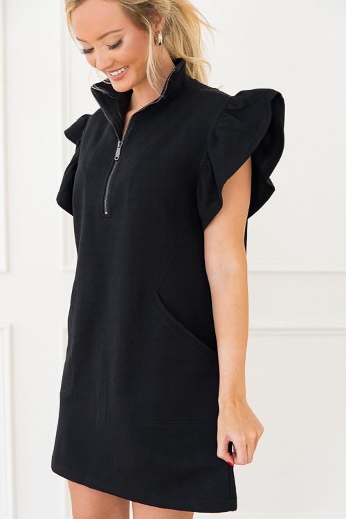 Jacquard Knit Zip Dress, Black