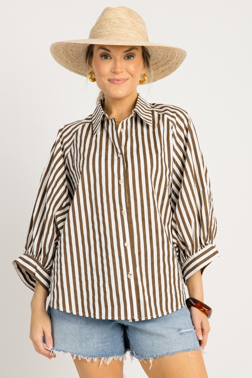 Striped Oversize Shirt, Brown - 0619-127.jpg