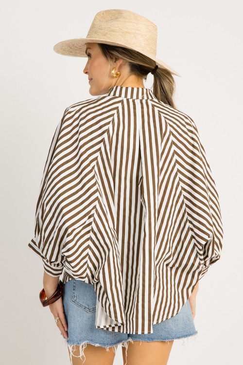 Striped Oversize Shirt, Brown - 0619-129.jpg