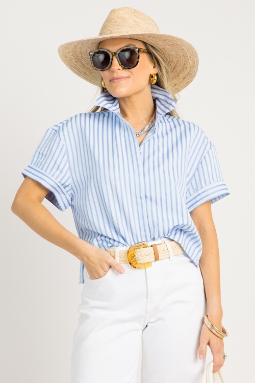 Cuff Sleeve Stripe Shirt, Blue - 0619-139p.jpg
