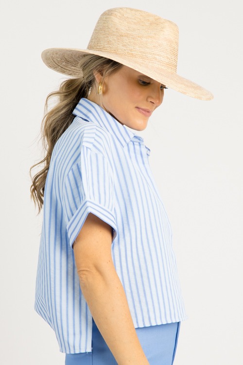 Cuff Sleeve Stripe Shirt, Blue - 0619-142.jpg