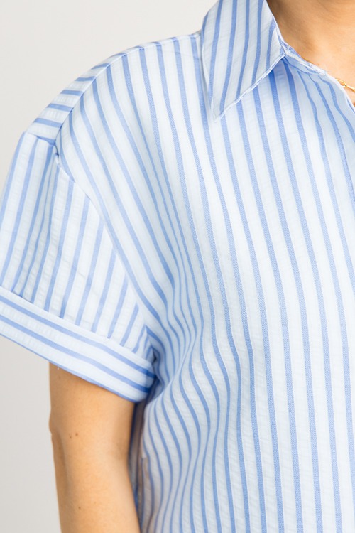 Cuff Sleeve Stripe Shirt, Blue - 0619-144.jpg