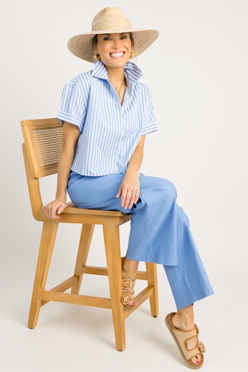 Cuff Sleeve Stripe Shirt, Blue - 0619-145.jpg