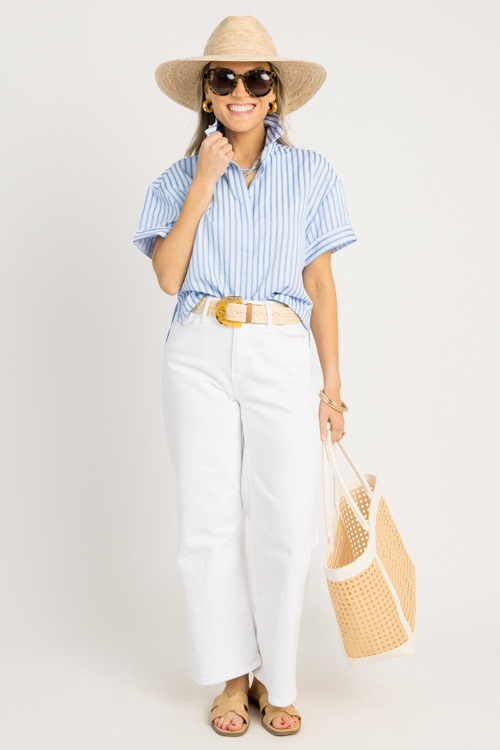 Cuff Sleeve Stripe Shirt, Blue - 0619-146.jpg