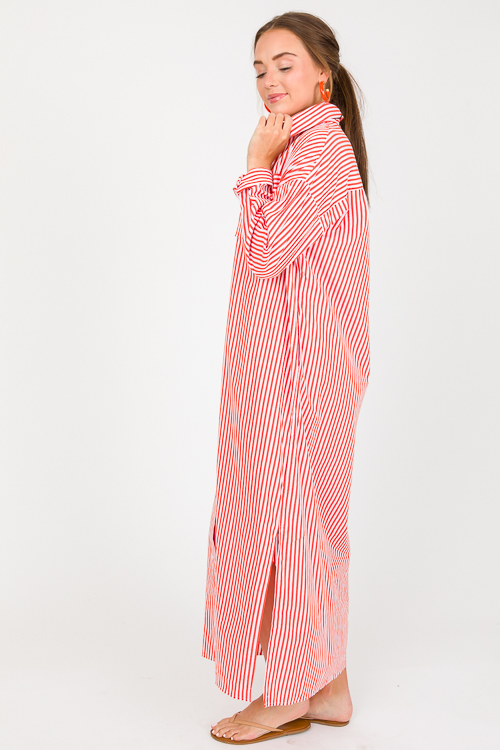 Shirt Dress Maxi, Orange Stripe