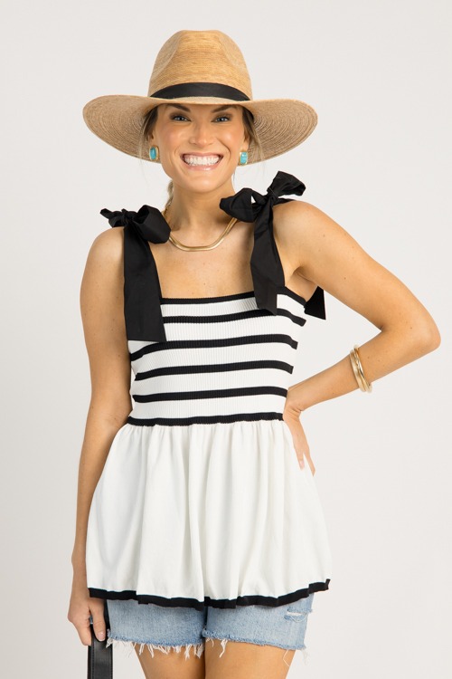 Bow Strap Stripe Knit Top