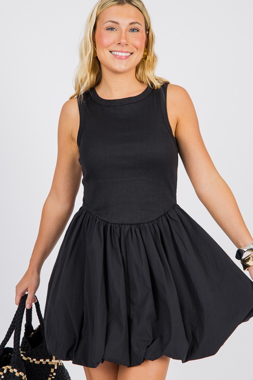 Knit Contrast Bubble Dress, Black