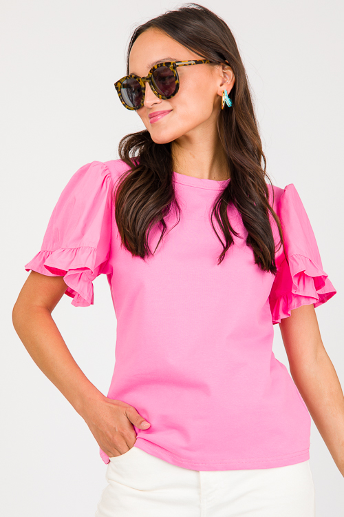 Poplin Sleeve Top, Pink