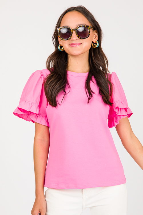 Poplin Sleeve Top, Pink