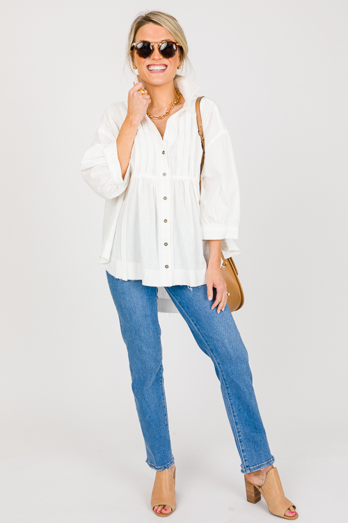 Dip Hem Button Top, White