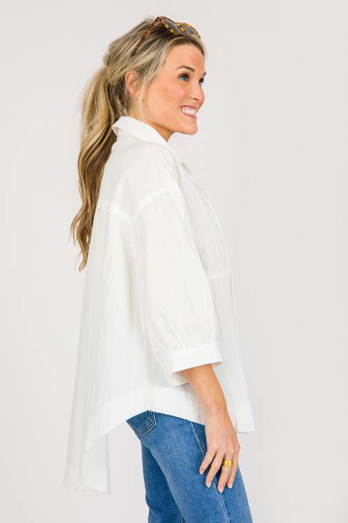 Dip Hem Button Top, White