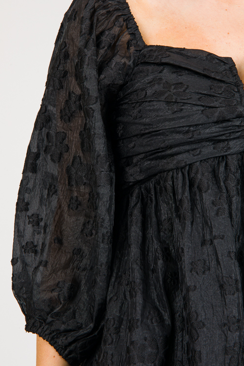 Flower Jacquard V Dress, Black