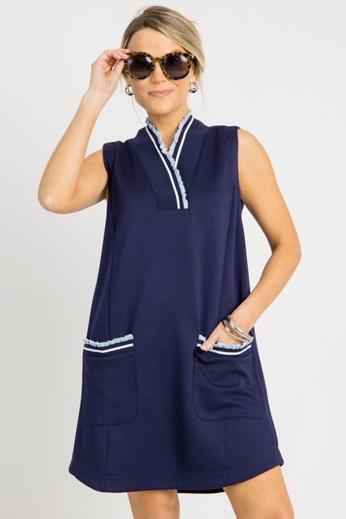 Soft Ruffle Trim Dress, Navy - 0620-1p.jpg