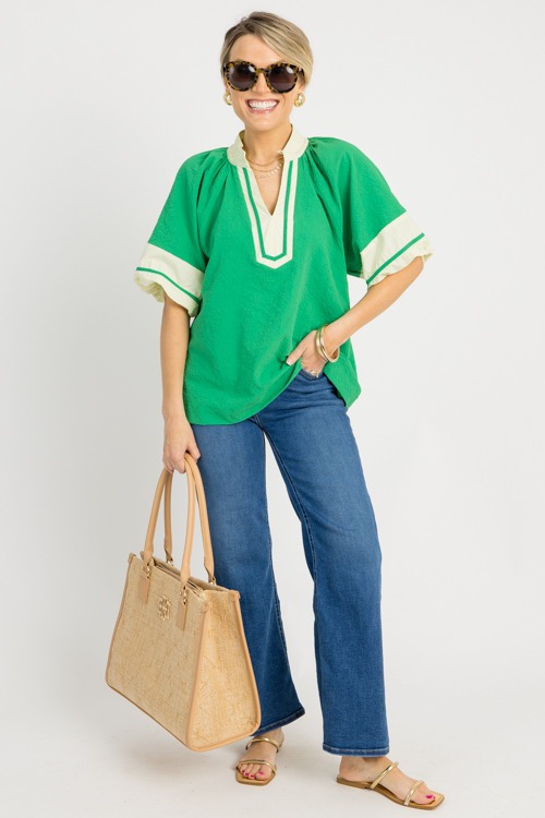 Colette Contrast Top, Kelly Green