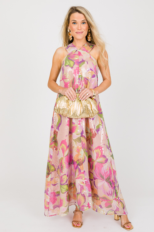 Floral Print Sequin Maxi, Pink