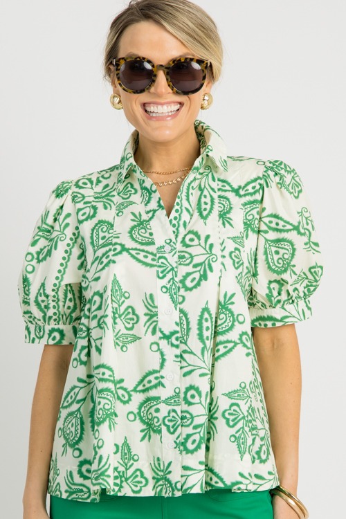 Pleated Print Button Top, Green - 0620-33.jpg