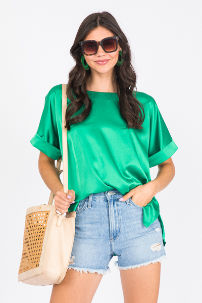 Ingrid Satin Blouse, Kelly Gree