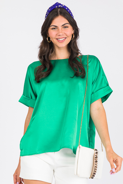 Ingrid Satin Blouse, Kelly Gree